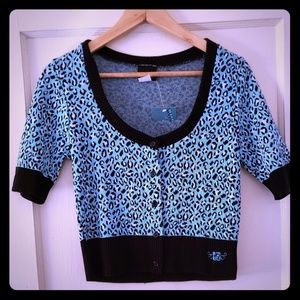 Lucky 13 Cropped Aqua Leopard Print Cardigan